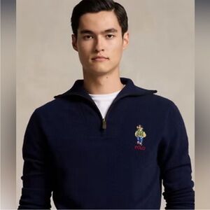 Ralph Lauren Polo Bear 🐻 NWT Quarter Zip Cable Knit Sweater